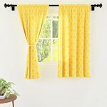 Encasa Homes Semi-Sheer 55x54 in Drop Long Rod Pocket Curtains, Trellis Yellow, Light Filtering Polyester Curtain with Tie Back for Bedroom Living Room, Geometrical Pattern Drapes, 2 Panels