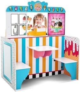 Lil' Jumbl Double-Sided Ice Cream Parlor Playset for Kids, Wooden Pretend Diner Set, Kitchen Set with Cash Register, Burners, Faucet & Dispenser are Battery Operated and Make Realistic Sound & Light