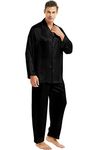 LONXU Mens Silk Satin Pajamas Set Sleepwear Loungewear , Black , L