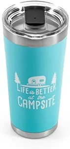 Camco Life is Better at The Campsite Stainless Steel 20 oz. Tumbler with Double Wall Insulation | Great For Hot and Cold Drinks | Cool Blue (53057)