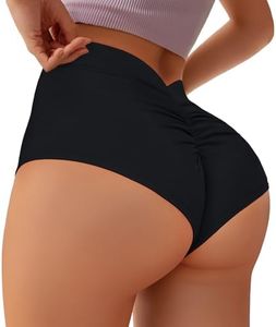 BOUFOR Women's Booty Shorts V Back Scrunch Butt Lifting Shorts, High Waisted Yoga Shorts Gym Athletic Shorts Mini Hot Pants, Black, Medium