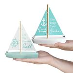 Wooden Nautical Decoration-Beach Decor - Handcrafted Sailing Boat Ornaments Cute Sailboat Models Easy to Decorate Suitable for Home Bedroom Office Bathroom Desktop Decoration 2 Pcs