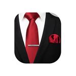 HISDERN Red Solid Color Wedding Tie and Pocket Square, Classic Tie Clip Set for Men-Multiple Colors