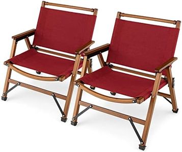 Costway Portable Camping Chair, Folding Low Beach Chair with Solid Bamboo Frame & Breathable Fabric, Outdoor Armchair with Rotating Back & Leg Support for Camping, Fishing, Picnic (2 PCS, Red)