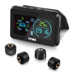Avutrel Tyre Pressure Monitoring System TPMS 0-6.5Bar Solar and USB-C Charger with 4 External Sensors 5 Alarm Modes, Real Time LCD Display for Car SUV Trailer Van Trailers Caravans
