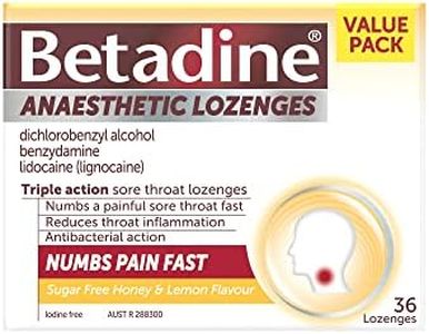 Betadine Anaesthetic Lozenges Triple Action Sore Throat Lozenges Numbs a Painful Sore Fast, Honey and Lemon Flavour, 36 Pack