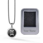 Giftana Zodiac Necklace with Personalized Metal Gift Box, Zirconia Gemini Necklace, Horoscope Sign Constellation Circle Zodiac Sign Star Pendant With Chain for Women and Men, 18" Birthday Gift