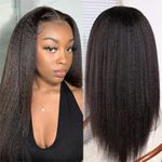 Yaki Straight 13x4 HD Transparent Full Lace Front Wigs 180% Density MSGEM 16 inch Kinky Straight Lace Frontal Wigs 12A Brazilian Human Hair Bleached Knots Pre Plucked with Baby Hair Natural Color