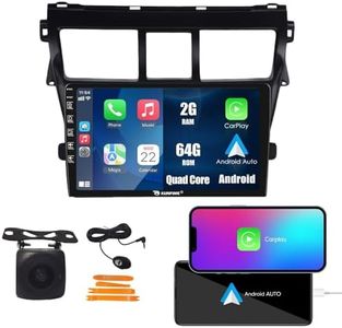 Kunfine Car CarPlay Android Auto Navigation Stereo GPS Radio Reverse Camera Display 9" IPS Touchscreen Headunit Tablet Pad Media Player for Toyota Yaris Vios 2007-2012, if Applicable Quad Core 2G+64G