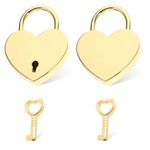 2 Heart-Shaped Small Padlock with Keys for Suitcase, Mini Padlock for Locker, Travel Padlock for Luggage, Gold Locks with Keys Suitable for Travel Bags, Jewellery Boxes, Journals