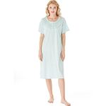 Keyocean Women Nightgowns for Summer, Soft Cotton Lightweight Short-Sleeve Ladies Sleepwear Gown, Light Green, Small