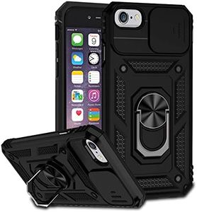 Funda para iPhone SE 2020/iPhone SE 3 2022/iPhone 8/7/iPhone 6/6S Carcasă Armor Militar Cubierta de Cámara Deslizante Proteger 360 Full Protección Anillo Soporte Silicona Estuche Cover Case,Negro