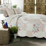 Householdfurnishing 3 Piece Printed Patchwork Bedspread Quilted Bed Throw Comforter with Pillow Shams (Meadow, Single)