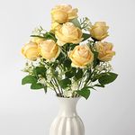 WANLIAN Yellow Artificial Flowers Rose Fake Flowers Faux Flowers Silk Rose Hydrangea Flowers Decoration Bouquet for Home Office Wedding Decorations Party. (Yellow)