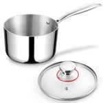 3-Quart Tri-Ply Saucepan with Lid, Joyfair 18/10 Stainless Steel Sauce Pot with Heatproof Handle, Induction Cookware for Cooking Boiling Stewing, Suitable for All Cooktops (Gas, Electric & Ceramic)