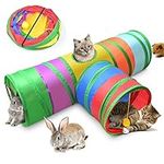 ERKOON 3-Way Rabbit Tunnel, Rabbit Cat Play Tunnel, 25cm Colorful Collapsible Cat Rabbit Pop-up Tunnel Tube with Funny Cat Pompon Maze House for Cat, Rabbit, Guinea Pigs, Hamster, Kitten, Puppy ect