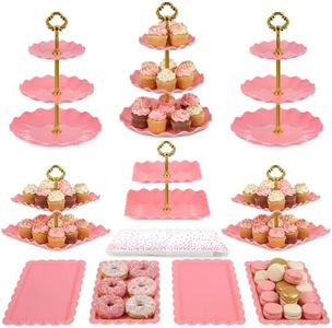 Pack of 11 NWK Cake Stand Set of Cupcake Stand, Tray & Table Cloth (Pink)