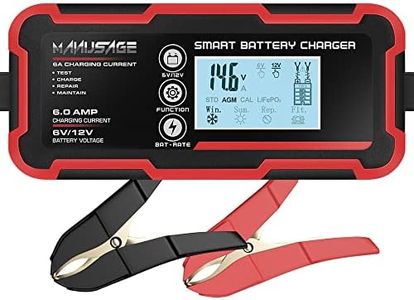 Manusage Cargador Inteligente Totalmente automático de 6 amperios, Cargador de batería portátil de Coche de 6 V y 12 V, mantenedor de batería, Cargador de Goteo, desulfatador de batería con