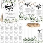 Kigley 102 Pcs Wedding Party Favors for Guests Bulk 50 Bottle Opener Keychain, 50 Thank You Cards for Wedding 1 Wooden Sign with Natural Rope for Wedding Party Souvenirs Bridal Shower Reception Gifts