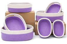 HLWDFLZ 7 Piece Cotton Rope Woven Basket Set - Woven Storage Basket Laundry Basket Pets Toy Cotton Rope Basket for Organizing Toys, Blankets, Towels, Books, Clothes (White/Purple)