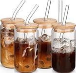 Glass Cups with Lids and Straws 4pc