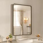 WEER 28x36 Inch Bronze Bathroom Mirror for Vanity, Brushed Bronze Metal Frame Mirror for Wall, Rounded Rectangle Bronze Frame Mirror with Tempered Glass, Anti-Rust (Horizontal/Vertical)