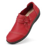 LAZYPOP Women's Classic Comfort Red Leather Loafers Cute Slip-Ons Casual Dress Shoes Lightweight Walking Flats Everyday Work Shoes 6 M US 1808HON-6