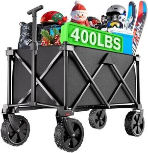 BEAU JARDIN Heavy Duty Folding Wagon Cart 200L 150KG Capacity - All Terrain Utility Trolley for Camping, Beach, Picnic & Garden | Push Pull Handle | Compact Foldable Design | Black