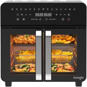 iceagle Friteuse Sans Huile 23L Dual Zone – XXL Friteuse à Air avec Porte Française | Air Fryer Oven, 15 Programmes, 2200W, 12 Accessoires, Séparateur Amovible pour une Cuisson Flexibleg