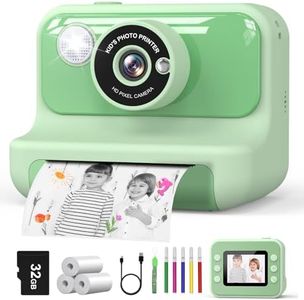 Hangrui Kids Camera Instant Print, 2.4'' Instant Camera for Kids, 1080P Children Cameras with 32GB Card & 3 Rolls Photo Paper, Christmas Birthday Gifts Toys for Girls & Boys Aged 3-12 -Green