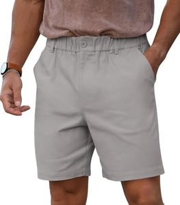 RQP Men's Cotton Casual Shorts Classic-fit 7" Chino Shorts Elastic Waist Daily Wear Dress Shorts, Grey M