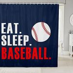 Feelyou Baseball Bathroom Shower Curtain Set 3D Ball Sports Shower Curtain for Bathroom Women Men Blue Eat Sleep Baseball Bath Curtain Ball Games Bathtubs Decor 72"x72" Bathroom Accessories