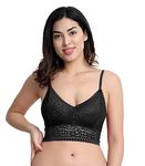 Cresale® Women Net Padded Removable Pads Bralette Bra 2021 (34, Black)