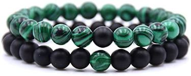 Jiami 2 Pcs Distance Relationship Bracelets Black Matte Agate & White Howlite Beads His and Hers Couple Bracelet, Green and Black