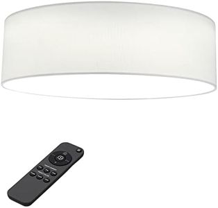 Navaris Flush Mount Ceiling Light - 15.75" Diameter Drum Lamp Shade LED Fixture with Remote Control for Bedroom, Living Room, Kitchen - White