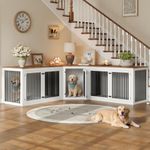 AMERLIFE 128" Extra Large Dog Crate Furniture, 3-in-1 Corner Dog Kennel