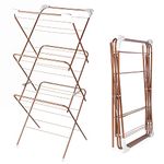 Beldray LA072498ROSEFEU7 3-Tier Clothes Airer – Large Foldable Clothes Maiden, Standing Laundry Dryer Rail Rack, Folding Indoor Clothes Horse, 15M Drying Space, Fold-Out Hooks, 7kg Capacity, Rose Gold