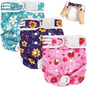 Pet Soft Washable Female Diapers (3 Pack) – Female Dog Diapers, Comfort Reusable Doggy Diapers for Girl Dog in Period Heat (Cute Flower, L)