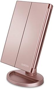 DeWEISN Tri-Fold Lighted Vanity Makeup Mirror with 21 LED Lights, Touch Screen and 3X/2X/1X Magnification Mirror, Two Power Supply Mode Tabletop Makeup Mirror,Travel Cosmetic Mirror