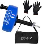 DrainX Pro Steel Drum Auger Plumbing Snake | Heavy Duty 35-Ft Drain Cable with Work Gloves and Storage Bag