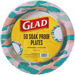 Glad Everyday Round Disposable Camo Design | Heavy Duty Soak Proof, Cut-Resistant, Microwavable Paper Plates for All Foods & Daily Use | 8.5 Inches (Pack of 1, 50 Count)