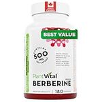 PlantVital Berberine 1000mg Supplement (2 caps) - Supports Blood Glucose Levels & Glucose Metabolism Health - Vegan, Non-GMO Berberine Supplements, Made in Canada, 180 Capsules