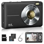 Digital Camera for Kids, 44MP FHD 1080P Camera with 32GB Card, 2 Batteries, 16X Zoom, Anti-Shake, Compact Point and Shoot, Portable Camera for Children, Students, Teens - Black