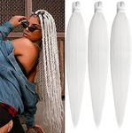 26 Inch Pre Stretched Braiding Hair 3 Packs Crochet Hair White Braiding Hair for Box Braids Hot Water Setting Easy Braid Yaki Texture Synthetic Braid Hair Extensions Crochet Braids/White