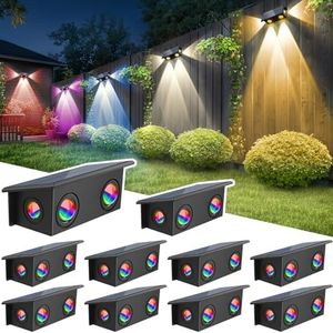 T-SUN Solar Fence Lights Outdoor, Waterproof 8 Mode RGB & Warm White Fence Solar Lights Outdoor, Dusk to Dawn Solar Powered Wall Lights for Backyard Patio Step Deck Railing Pool,10 Pack