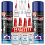 Magic Chems CA Glue with Activator (4 x 3.5 oz + 2 x 16.9 fl oz), Cyanoacrylate Glue and Activator, Super Glue withActivator, CAGlue and Accelerator (2 Pack)