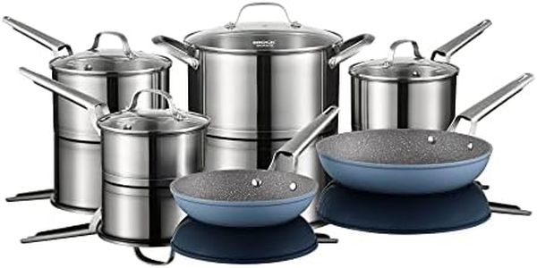 Starfrit The Rock Wave 10PC Cookware Set - Durable Stainless Steel - Oven Safe - PFOA Free - Easy to Clean - Black
