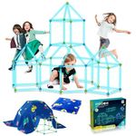 9IUoom Fort Building Kit with Blanket for Kids 120 Pcs Glow in The Dark Air Forts Builder Construction Toys for 3 4 5 6 7 8 Years Boys Girls DIY Fort Building Tunnel Play Tent Indoor