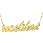 14k Gold Personalized Name Necklace, Cursive Handwriting Font Custom Made Nameplate Pendant, Precious Metals Solid Gold Monogram Name Necklace Jewelry Gift for Women Girls