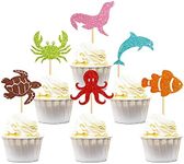 Keaziu 36 Pack Ocean Theme Cupcake Toppers Dolphin Octopus Crab Fish Sea Turtle Seal Cupcake Picks Under the Sea Animals Theme Baby Shower Cupcake Toppers